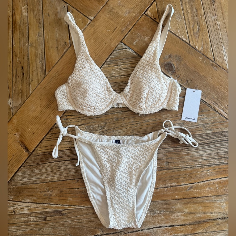 Splendid New With Tag White Crochet Bikini